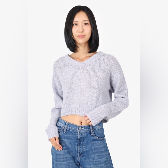 Reformation Sweaters - REFORMATION GREY KNIT ALPACA CROPPED V-NECK SWEATER